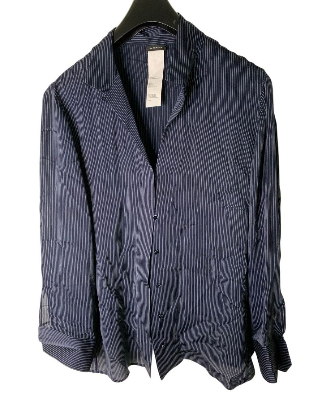 Akris button front shirt navy silk women's size 16